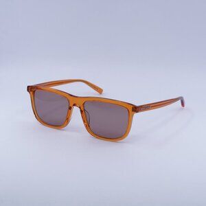 Saint Laurent SL501 005 Sunglasses Transparent Orange Square Frame, Red Lenses